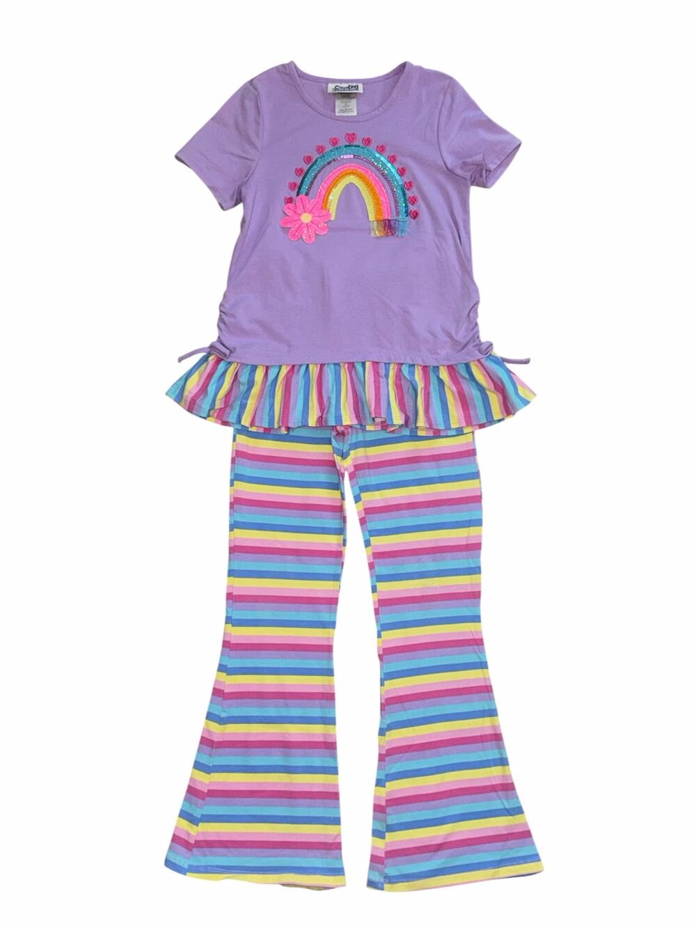 Counting Daisies Purple Rainbow Matching Outfit Set Ruffle Flare Pant Girls 8